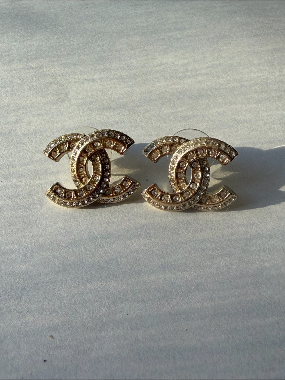 CHANEL Gold Crystal Vintage Interlocking CC Stud Earrings